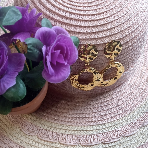 Goldtone Hammered Fashion Earrings - Picture 3 of 3